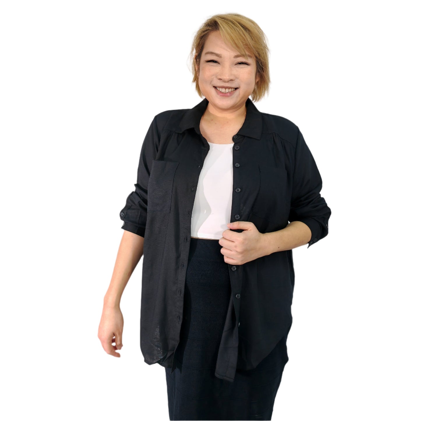 Black Linen Button Down Shirt