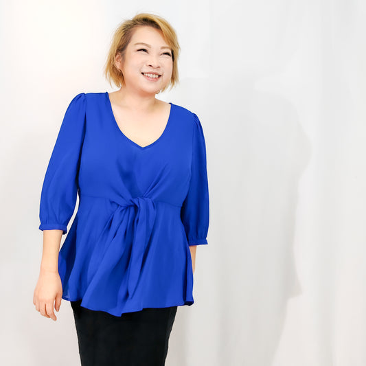 Cobalt Blue Chiffon Top with Front Tie