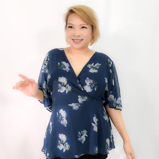 Dusty Navy Blue Flora Top