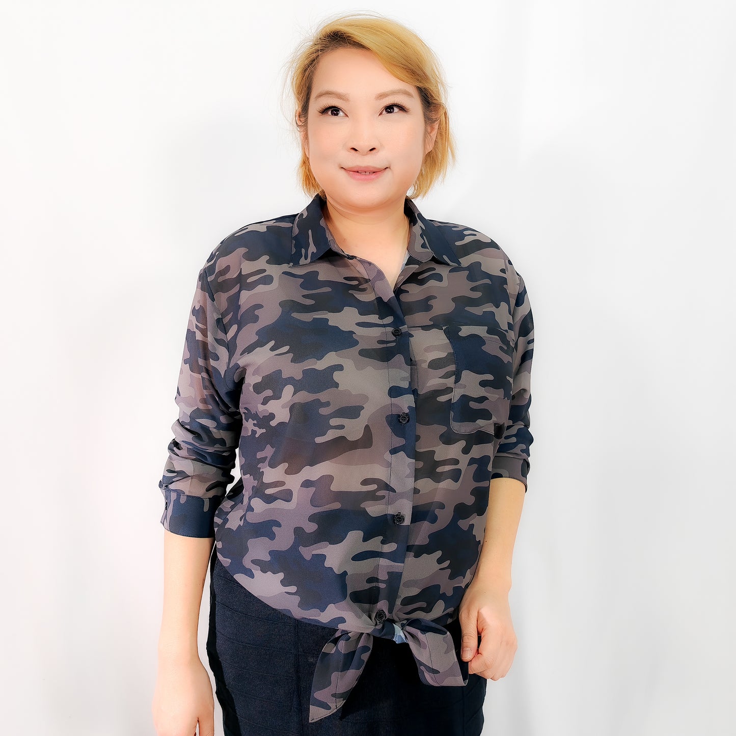 Camo Front tie Blouse