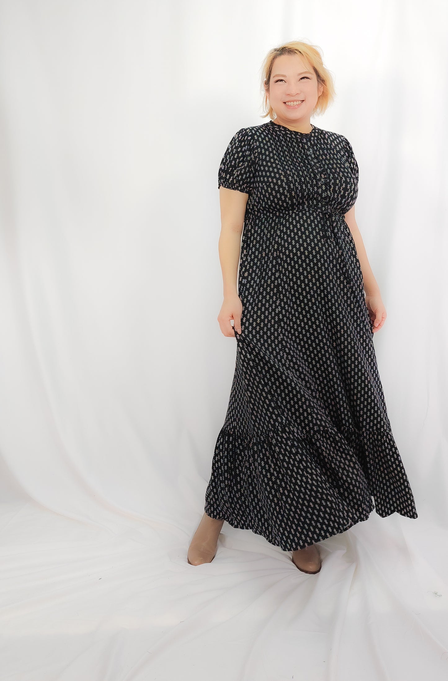 Black Maxi Dress with small flora motifs