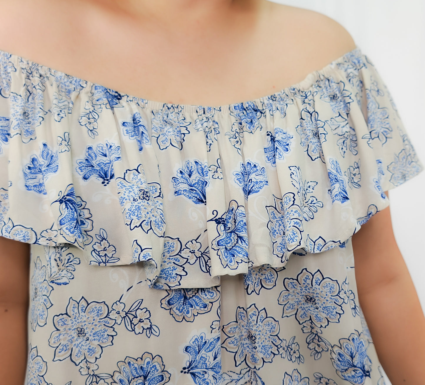 Blue Blossom Breeze Off Shoulder Dress