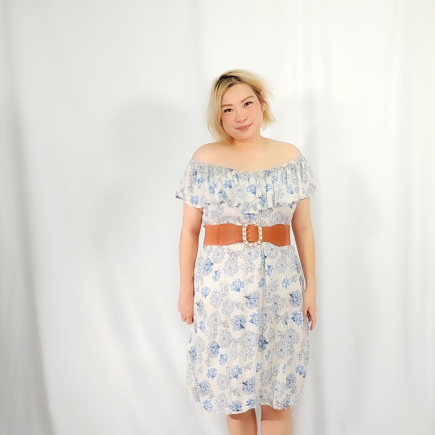 Blue Blossom Breeze Off Shoulder Dress