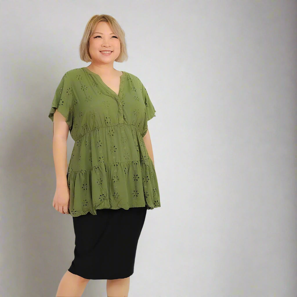 Eyelet Forest Green Blouse