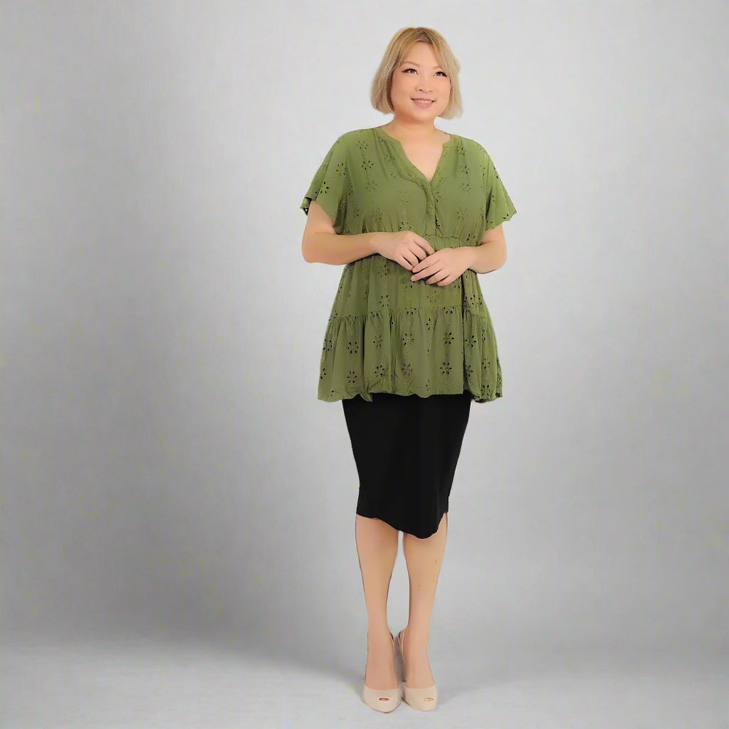 Eyelet Forest Green Blouse