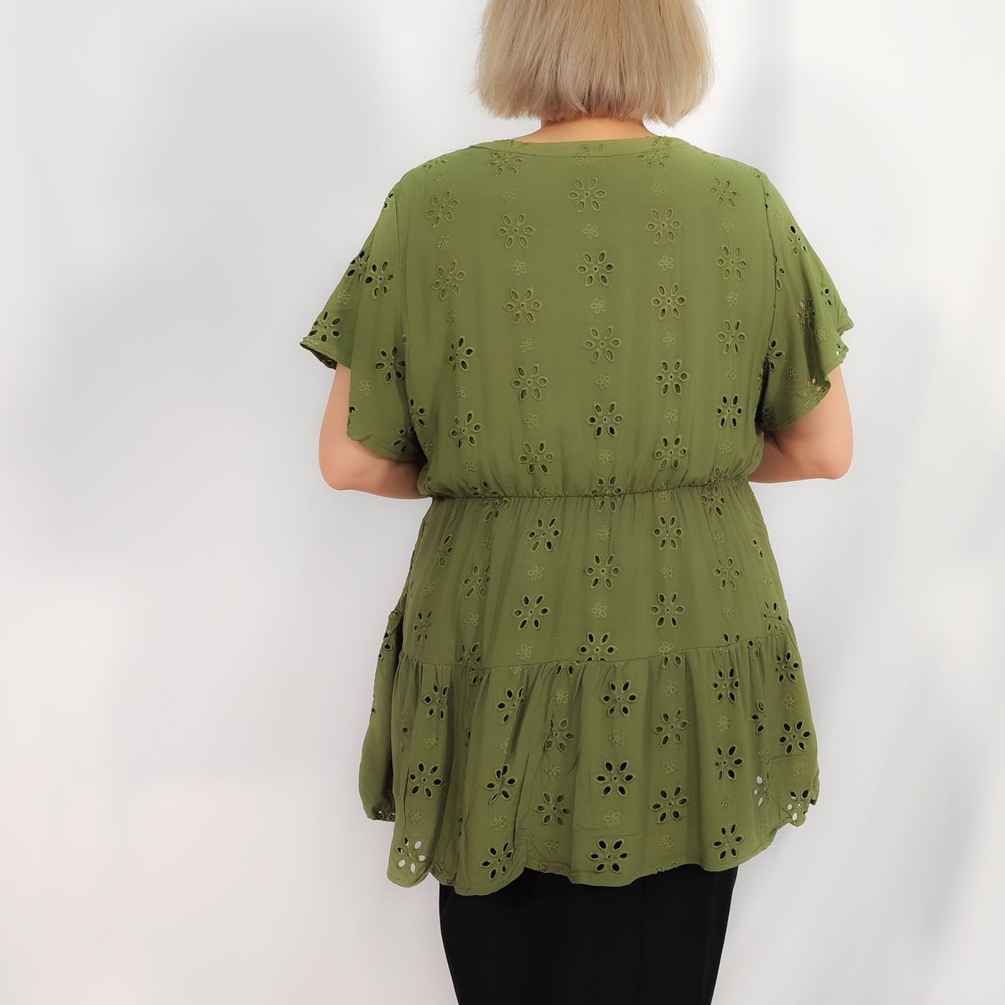 Eyelet Forest Green Blouse